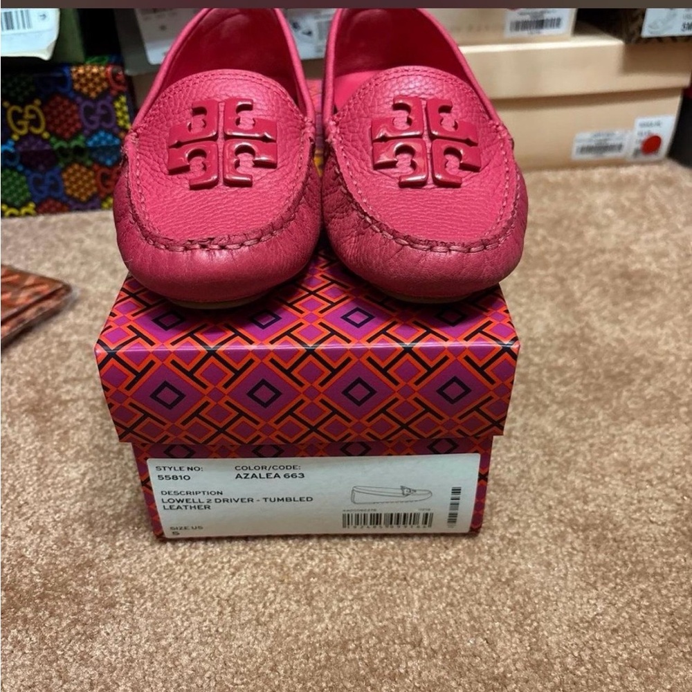 Tory Burch Azalea Pink Leather Driving Moccasins